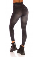 Sexy jeanslook leggings met kant cutouts zwart